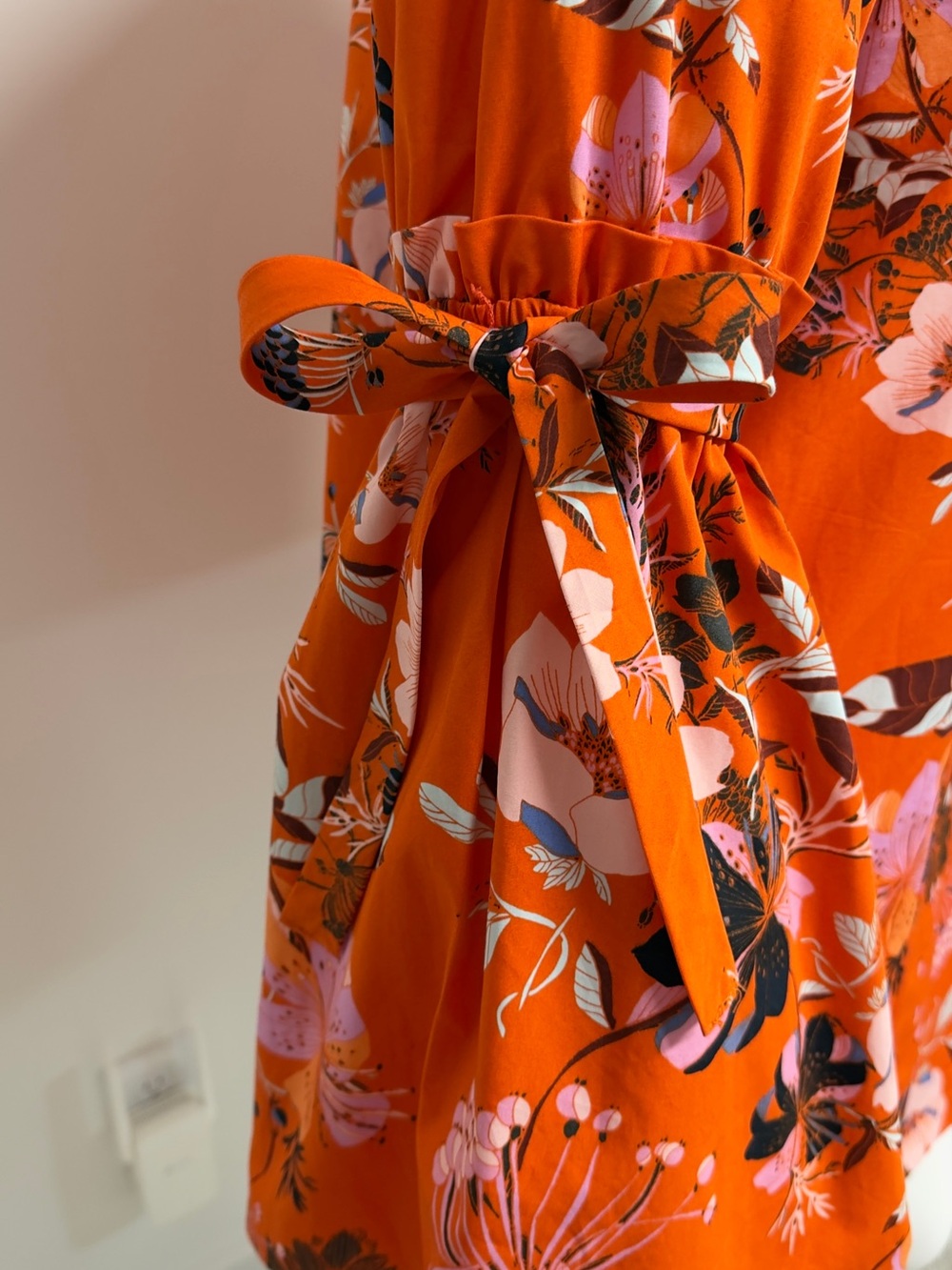 Free People Orange Floral Boho Mini Dress Large Bell Sleeve 100% Cotton - Picture 6 of 11